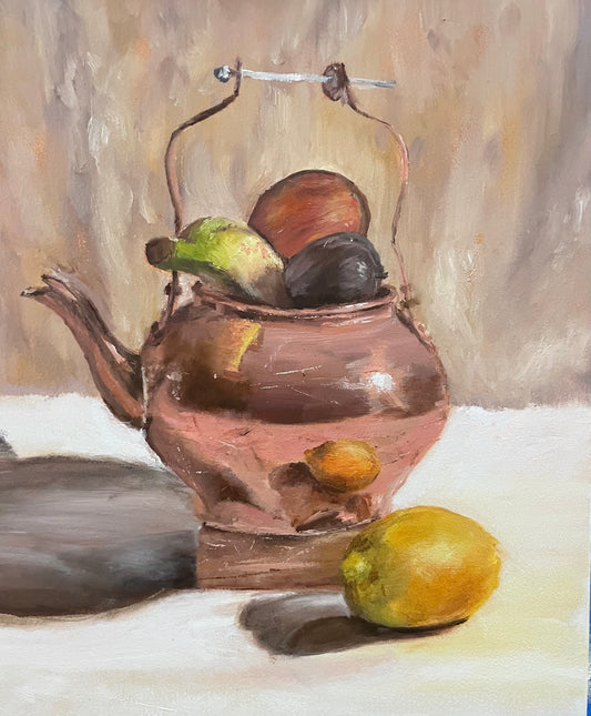 Still life of a copper kettle